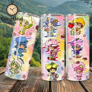 Berry Sweet Girl Cartoon Tarot Card Tumbler Wrap Design, Strawberry and Friends 20oz Skinny Tumbler PNG, Gift for Kids, Cartoon 20oz Tumbler