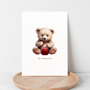 Grußkarte "Du Gsälzbär" - Süße schwäbische Postkarte mit Bär & Marmelade - Dialektkarte, Liebe, Freundschaft, Naturpapier A6
