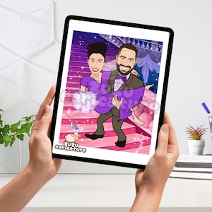 Karykatura Pary Inspirowanej Kopciuszkiem, Romantyczna Ilustracja Bajki, Niestandardowa Historia Miłosna | Książę - Księżniczka Bajkowa Sztuka Romansowa