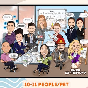 Caricatura personalizada de equipo financiero / Caricatura divertida de banquero / Regalo de oficina personalizado para profesionales financieros (10-11 caras)