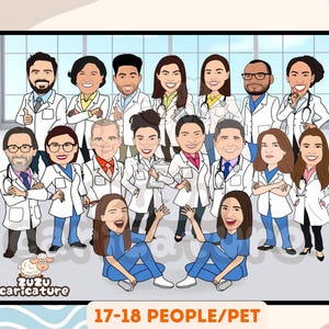 Funny Hospital Staff Caricature, Digital Art Medical for Professionals, Doctor Nurse Team Cartoon, Personalized Healthcare Group Caricature