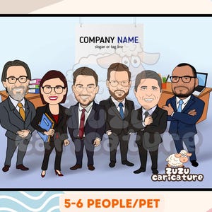Finance Office Caricature | Custom Banker Team Cartoon | Personalized Workplace Artwork | 5-6 faces