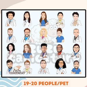 Funny Hospital Staff Caricature, Digital Art Medical for Professionals, Doctor Nurse Team Cartoon, Personalized Healthcare Group Caricature