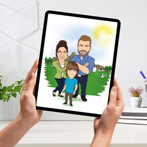 Family Farm Caricature | Personalized Country Life Portrait | Rustic Farm Art | Mom Dad Son with Animals | Farmhouse Gift 3-4 faces