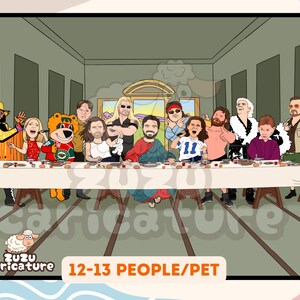 Caricatura de parodia de La Última Cena / Caricatura digital personalizada / Regalo único con temática cinematográfica / Obra de arte personalizada divertida, regalo de caricatura para esposo