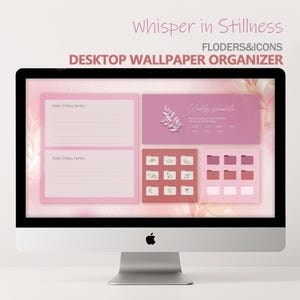 Fondo de pantalla de organizador de escritorio rosa con iconos de carpeta a juego / Fondo de productividad minimalista para Mac y Windows / Descarga digital