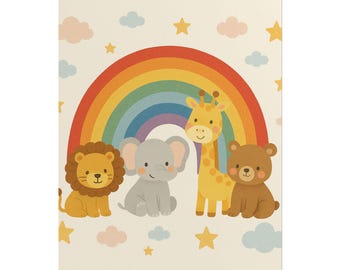Rainbow Safari Animals Poster | Nursery Wall Art