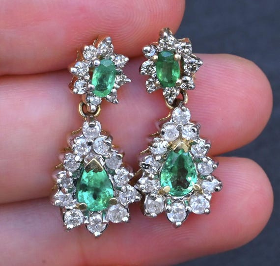 Igi Certified 1.70 CTW Natural Emerald & 2.00 CTW Diamond Drop Earrings in 14k