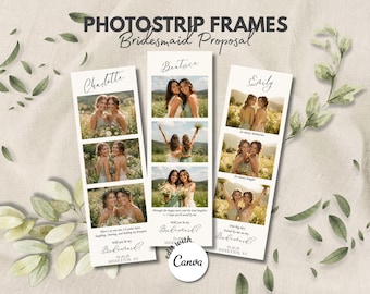 Brautjungfer Vorschlag Photo Strip Vorlage, Trauzeugin Karte, bearbeitbarer Canva Download