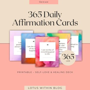 365 carte di affermazione motivanti per le donne / Mazzo digitale di amore per se stessi e guarigione / PDF e PNG stampabili / Potenziamento quotidiano della mentalità