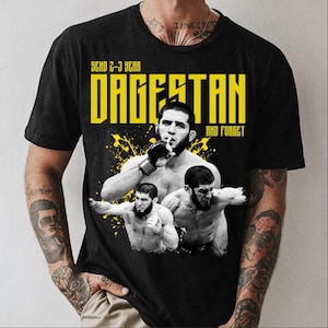 Stuur 2-3 jaar Dagestan and Forget T-shirt – grappig Islam Makhachev MMA-T-shirt | Khabib Sigma | Uniseks cadeau voor UFC-fans en Fight Night