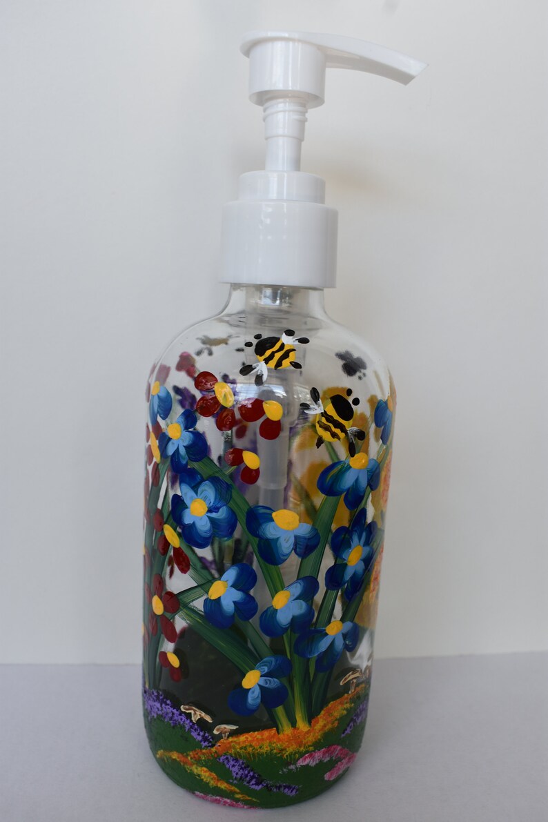 Hand Painted Glass Liquid Soap Lotion Dispenser Bottle w/ Etsy