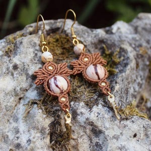 Boho Macrame Earrings with Jasper Beads - Earthy Handmade Jewelry
