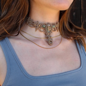 Labradorite Goddess Macrame Choker - Earthy Boho Statement Necklace