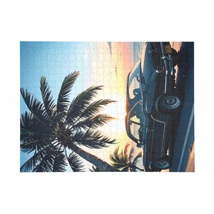 Tropical Sunset Puzzle - 96 to 1000 Pieces, Vintage Car, Beach Vibes, Perfect Gift for Puzzle Lovers, Home Decor, Family Activity