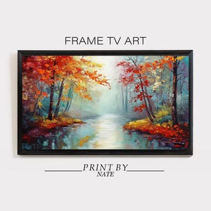 Samsung Frame TV Art | Autumn Forest River Painting | Digital Art for The Frame TV | Cozy Fall Landscape | Warm Seasonal Wall Decor