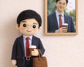 First Day Of Work Gift Amigurumi, New Job Celebration Crochet Doll, Business Man Office Desk Decor, Personalized Executive Figure