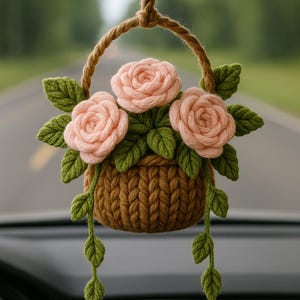 Gehaakte bloemenmand muurdecoratie rozengaren hangend, handgemaakte boho woondecoratie bloempot autoornament Cadeau voor haar