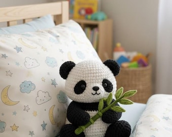 Ręcznie robiona na szydełku pluszowa panda, miękka pluszowa panda amigurumi, słodka bambusowa panda dla dzieci, prezent dla niemowląt i małych dzieci