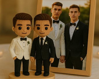 Custom Wedding Cake Topper – LGBTQ Crochet Figurines  Personalized Wedding Gift Handmade Amigurumi Keepsake  Gay Couple Gift