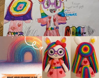 Spersonalizowana lalka szydełkowa, ręcznie robiona, pluszowa zabawka | Spersonalizowany prezent świąteczny | Od Twojego rysunku do rzeczywistości | Wyjątkowy prezent dla dzieci