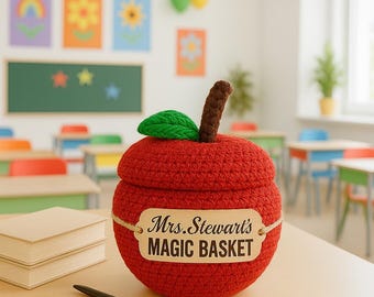 Gepersonaliseerde gehaakte appelmand voor docenten, bureau-organizer aangepaste naam, cadeau leraar waardering, leuke opbergruimte in de klas, magische mand
