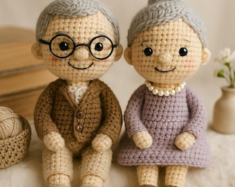 Spersonalizowane, ręcznie robione lalki szydełkowe dla dziadków – prezent rocznicowy dla pary, pamiątka z amigurumi