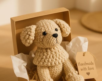 Handmade Crochet Dog Plush 30cm, Fluffy Amigurumi Puppy Doll, Soft Stuffed Dog Toy, Pet Loss Memorial Gift or Cozy Home Decor