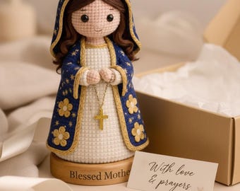 Handmade Crochet Virgin Mary Doll Our Lady Of Grace Amigurumi Statue Catholic Religious Gift First Communion Baptism Present