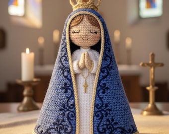 Crocheted Virgin Mary Doll Amigurumi, Our Lady Catholic Religious Plush, Handmade Christian Prayer Gift, Blessed Mother Home Decor
