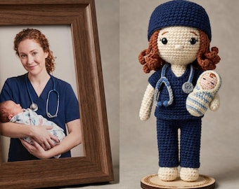 Poupée de remise des diplômes d'infirmière au crochet - Peluche personnalisée faite main avec stéthoscope, cadeau d'infirmière diplômée, jouet de fin d'études pour infirmière autorisée