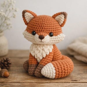 手編みのキツネのぬいぐるみ、柔らかいあみぐるみキツネのぬいぐるみ、子供、赤ちゃん、幼児へのギフトに最適なかわいい森の動物のおもちゃ。