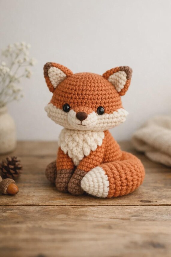 Handmade Crochet Fox Plush Toy, Soft Amigurumi Fox Stuffed Animal, Cute Woodland Toy for Kids, Baby & Toddler Gift.