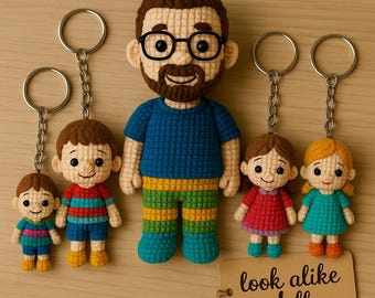 Custom Family Crochet Dolls – Personalized Handmade Amigurumi Plush Set, Unique Gift for Parents, Kids, or Family Keepsake