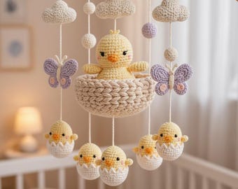 Handmade Spring Chick Baby Mobile, Cute Easter Nursery Decoration, Crochet Crib Accessory, Unique Newborn Gift, Gender Neutral Nursery