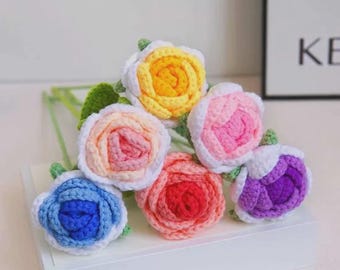 Łodyga róży robiona na szydełku, Róża robiona na szydełku ręcznie, Dziergany kwiat róży, Prezent w postaci róży Forever, Łodyga kwiatu robiona na szydełku, Prezent na Dzień Matki, Wystrój domu.