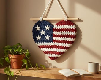 Décoration murale coeur drapeau américain patriotique, Accrochage de porte des États-Unis au crochet, Décoration Americana du 4 juillet, Etoiles et rayures faites main