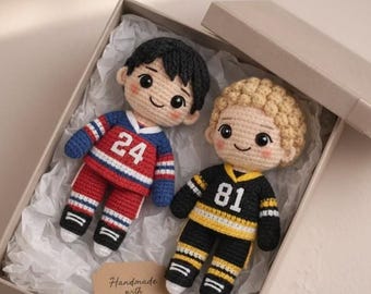 Ręcznie robione na szydełku lalki Hockey Romance, zestaw lalek amigurumi dla par, inspirowany drużyną Hollanov, prezent dla fanów z okazji zaciętej rywalizacji, inspirowany filmem.