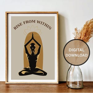 Yoga Wand Kunst Poster zum Ausdrucken, Zen Meditation Silhouette, Achtsamkeit Zitat, spirituelle Affirmation, mentales Wohlbefinden Dekor