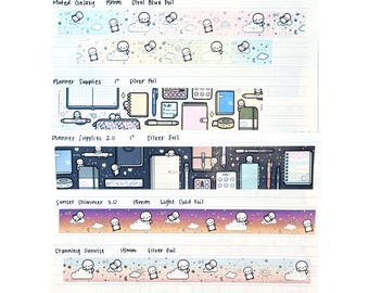 Muestras de cinta washi TCMC de TheCoffeeMonsterzCo: 7.º aniversario, suministros para agendas, atardecer, amanecer y desorden de escritorio