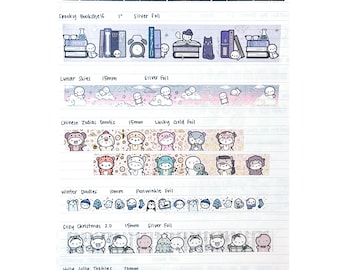 Muestras de cinta washi TCMC de TheCoffeeMonsterzCo: Halloween, Navidad, invierno, Año Nuevo Lunar