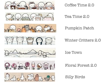 TheCoffeeMonsterzCo TCMC Washi Tape Samples | Tea, Coffee, Fall, Winter, Pumpkin, Floral, Silly Birds