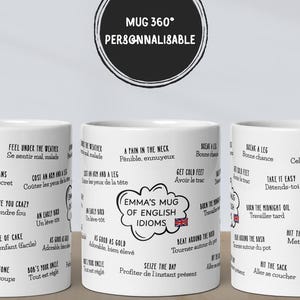 Mug with English idioms - Learn English - Personalized educational mug with French translation - Original student gift