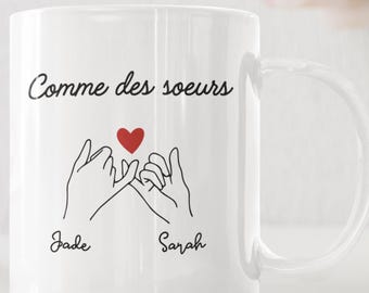 Mug meilleure amie personnalisé avec prénoms - Cadeau amitié comme des soeurs - Tasse design minimaliste - Mug complicité amie proche