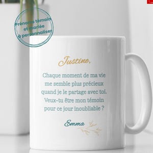 Personalized witness mug - Female witness request - Elegant and symbolic ceramic announcement mug with witness and bride&#39;s first names