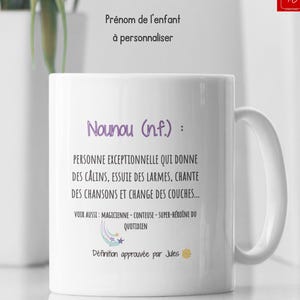 Personalized nanny mug with child&#39;s first name - End of year nanny gift - Touching childminder definition mug - Thank you nanny