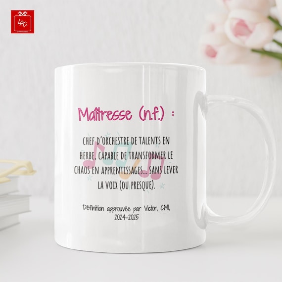 Mug maîtresse personnalisé - Cadeau fin d’année école - Cadeau institutrice - Définition drôle et touchante -Tasse céramique merci maîtresse