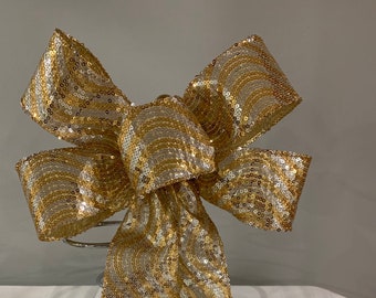 Gold and Silver sequins ribbon with a wavy pattern, wreath bow, gift bow, decorative bow