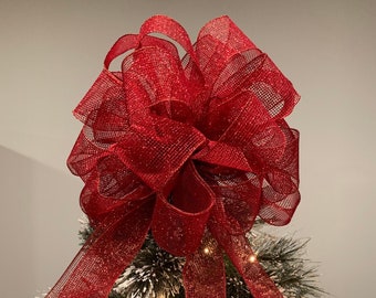 Large Red glitter net Christmas Tree topper bow