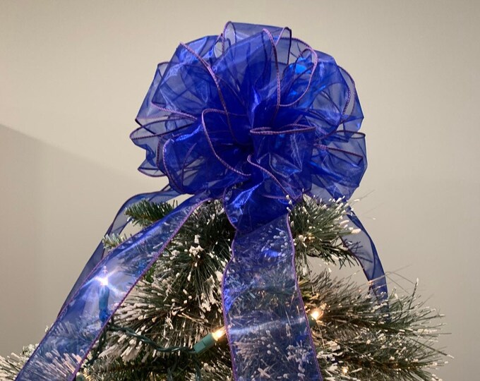 Small Christmas Tree Topper Bow Sheer Royal Blue Ribbon Etsy